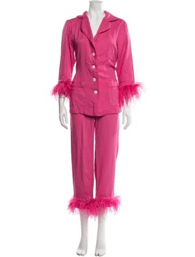 Pre-owned Sleeper Fur Trim Pant Set In Pink