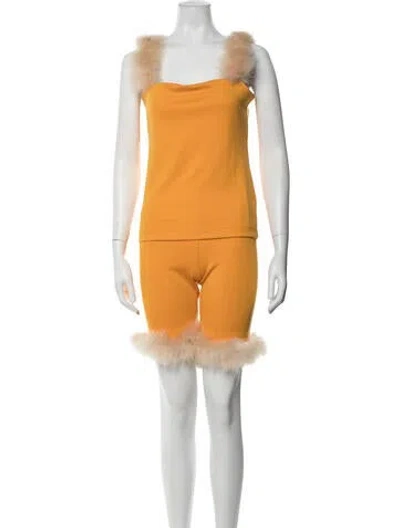 Pre-owned Sleeper Fur Trim Short Set In Orange