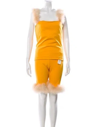 Pre-owned Sleeper Fur Trim Short Set In Yellow