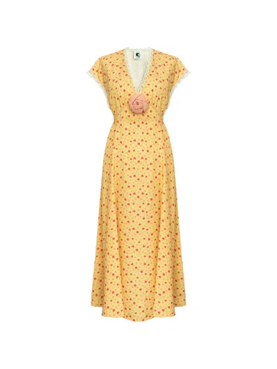 Sleeper Genus Floral-print Lace-trim Midi Dress In Brown