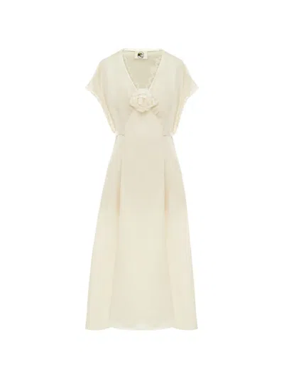 Sleeper Genus Rosa Lace-trim Satin Midi Dress In Neutral