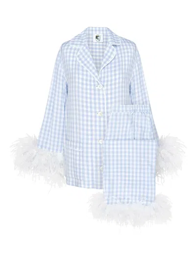 Sleeper Gingham Feather-trim Pyjama Set In Blue