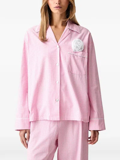 Sleeper Gingham Floral-appliqué Pajama Top In Pink