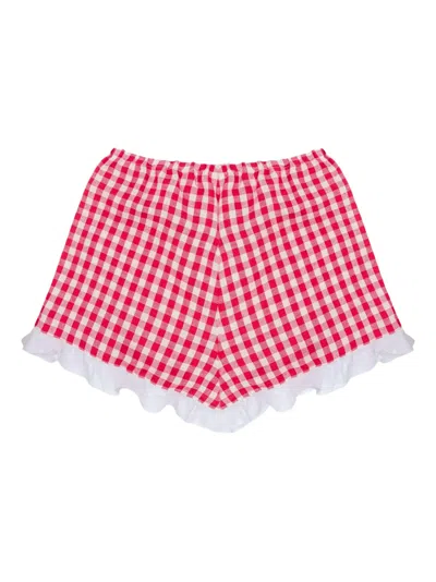 Sleeper Gingham Scalloped Shorts In Pink