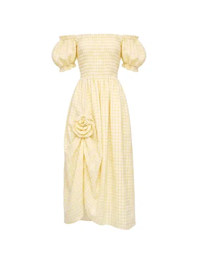 Sleeper Gingham-check Maxi Belle Dress In Yellow
