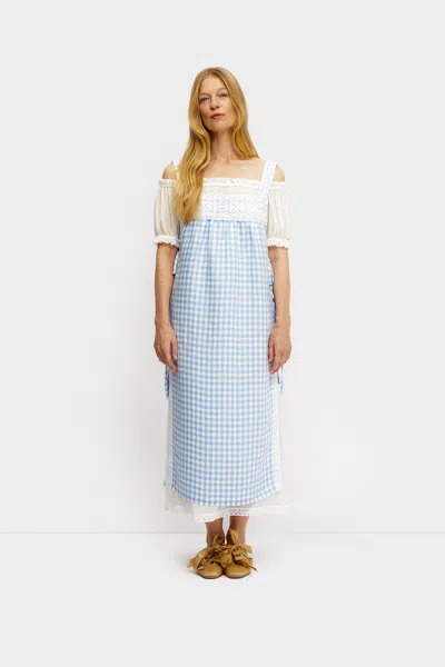 Sleeper Greta Layered Linen Midi Dress In Blue Vichy