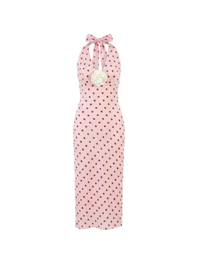 Sleeper Jardin Polka-dot Halterneck Midi Dress In Multi