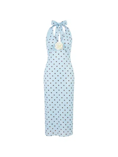 Sleeper Jardin Polka-dot V-neck Midi Dress In Animal Print