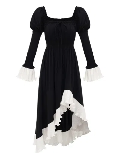 Sleeper Juliette Shirred Asymmetric Dress In Black