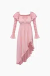 Sleeper Juliette Shirred Asymmetric Dress In Pink In Pink