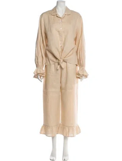 Pre-owned Sleeper Linen Bow Accents Pant Set In Neutral