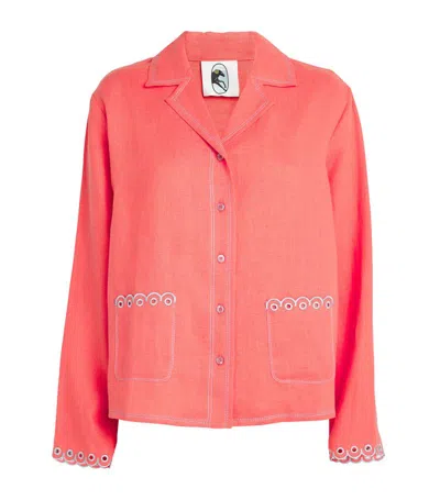 Sleeper Linen Embroidered Petra Shirt In Red