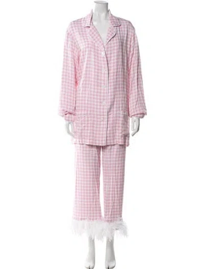 Pre-owned Sleeper Linen Feather Trim Pajamas In Pink