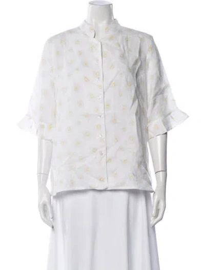Pre-owned Sleeper Linen Floral Print Blouse In Neutrals/yellow