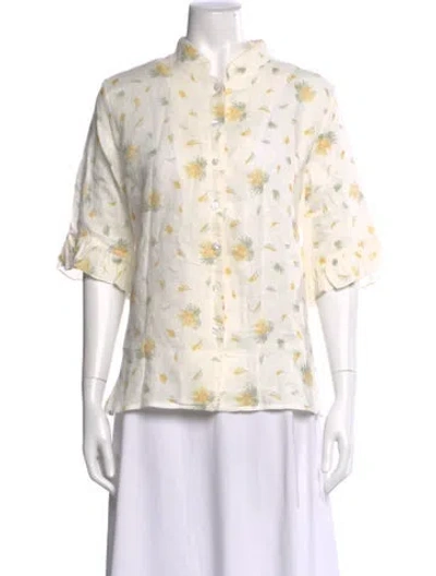 Pre-owned Sleeper Linen Floral Print Blouse In White