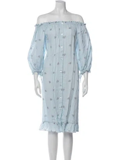 Pre-owned Sleeper Linen Floral Print Nightgown In Blue