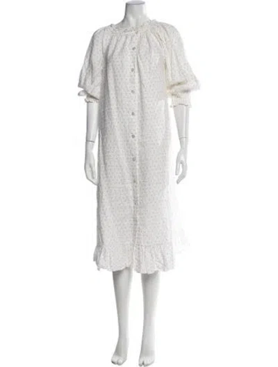 Pre-owned Sleeper Linen Floral Print Nightgown In White