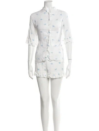 Pre-owned Sleeper Linen Floral Print Pajamas In White
