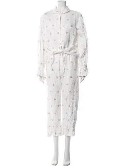 Pre-owned Sleeper Linen Floral Print Pant Set In White