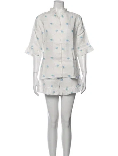 Pre-owned Sleeper Linen Floral Print Set In Multicolor