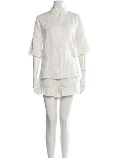 Pre-owned Sleeper Linen Floral Print Short Set In White