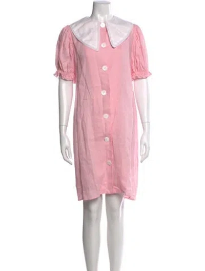 Pre-owned Sleeper Linen Knee-length Dress In Pink