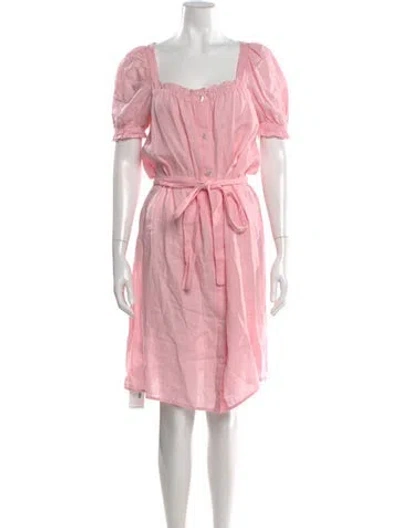 Pre-owned Sleeper Linen Knee-length Dress In Pink