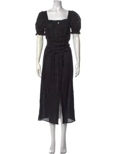 Pre-owned Sleeper Linen Long Dress In Black