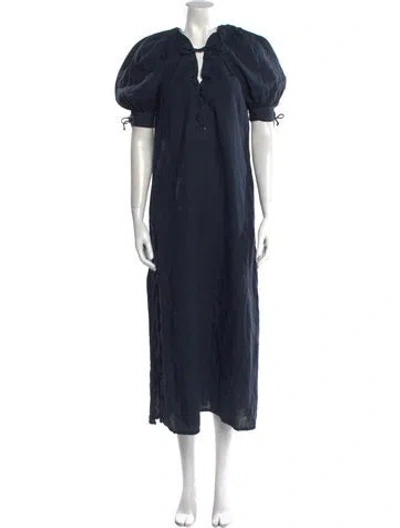 Pre-owned Sleeper Linen Long Dress In Blue
