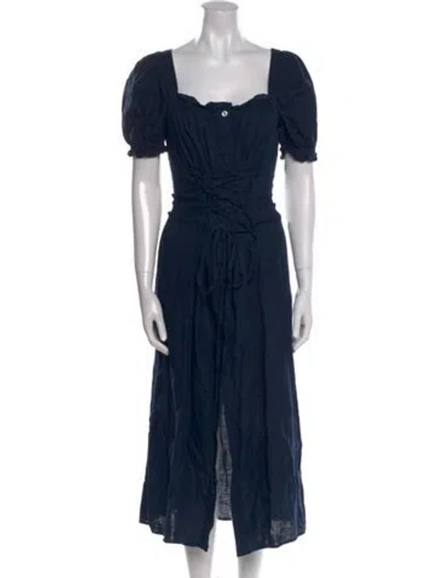 Pre-owned Sleeper Linen Long Dress In Blue