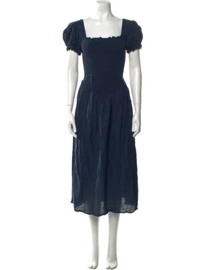 Pre-owned Sleeper Linen Long Dress In Blue