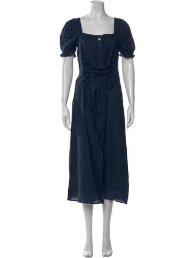 Pre-owned Sleeper Linen Long Dress In Blue