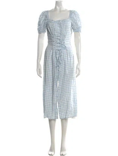 Pre-owned Sleeper Linen Long Dress In Blue
