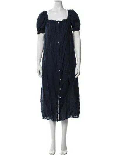 Pre-owned Sleeper Linen Long Dress In Blue
