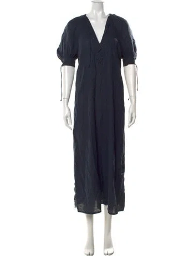 Pre-owned Sleeper Linen Long Dress In Blue