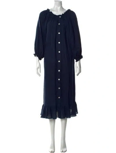 Pre-owned Sleeper Linen Long Dress In Blue