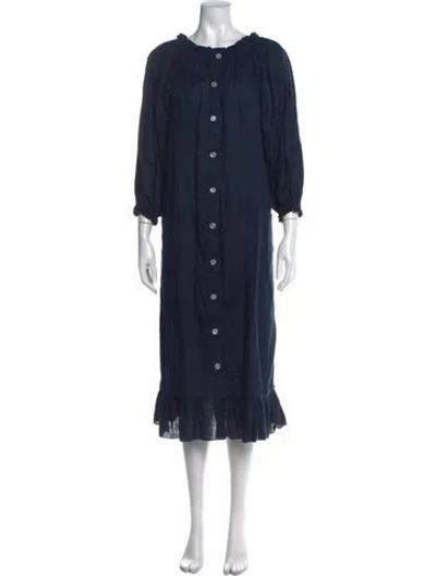 Pre-owned Sleeper Linen Long Dress In Blue