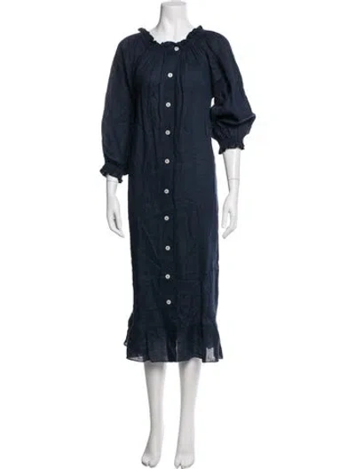 Pre-owned Sleeper Linen Long Dress In Blue