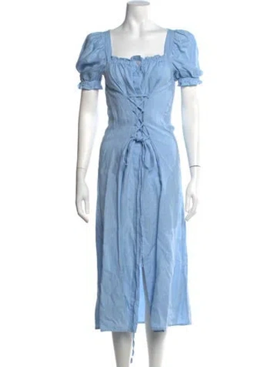 Pre-owned Sleeper Linen Long Dress In Blue