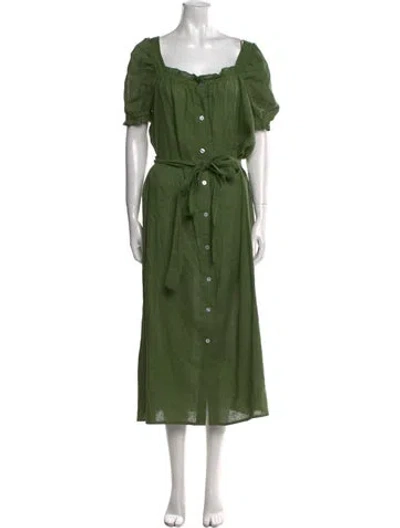 Pre-owned Sleeper Linen Long Dress In Green