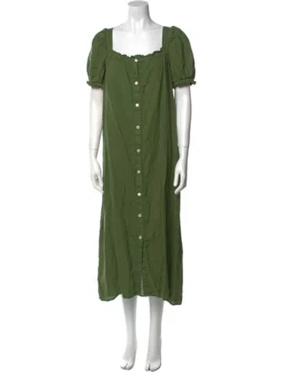Pre-owned Sleeper Linen Long Dress In Green