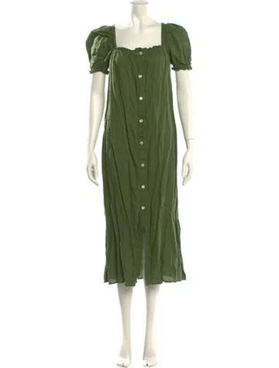 Pre-owned Sleeper Linen Long Dress In Green