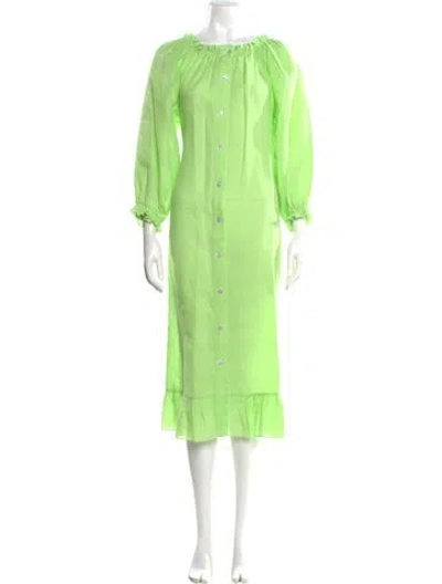 Pre-owned Sleeper Linen Long Dress In Green