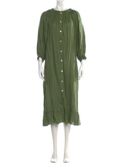 Pre-owned Sleeper Linen Long Dress In Green