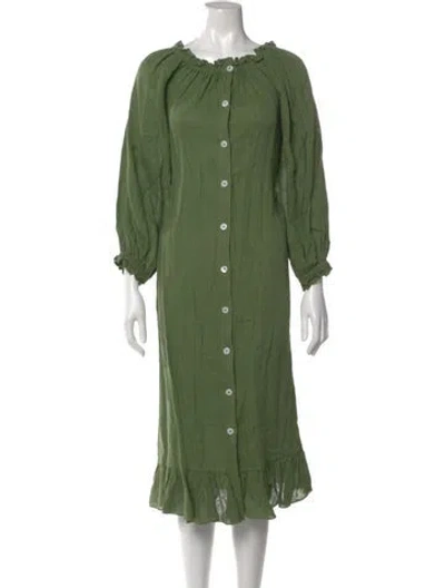 Pre-owned Sleeper Linen Long Dress In Green