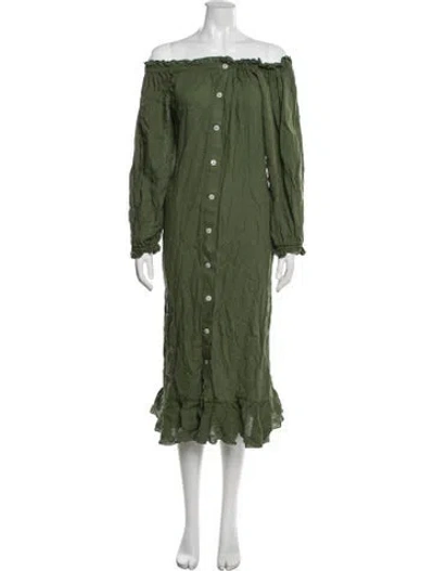 Pre-owned Sleeper Linen Long Dress In Green
