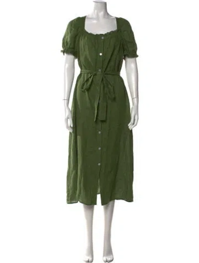 Pre-owned Sleeper Linen Long Dress In Green