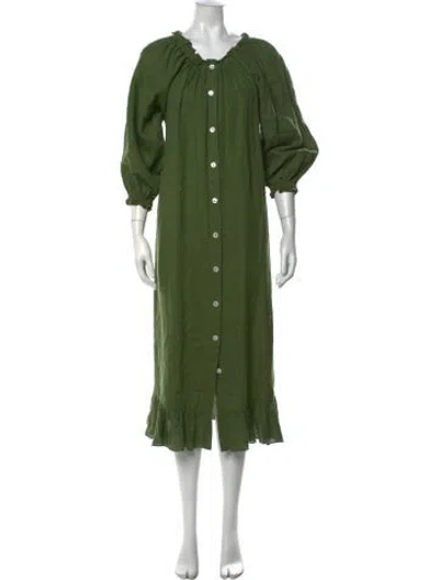 Pre-owned Sleeper Linen Long Dress In Green