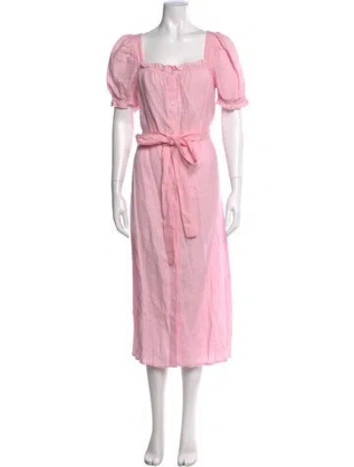 Pre-owned Sleeper Linen Long Dress In Pink
