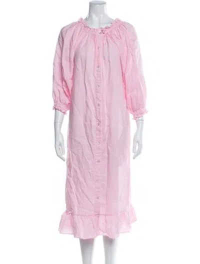 Pre-owned Sleeper Linen Long Dress In Pink